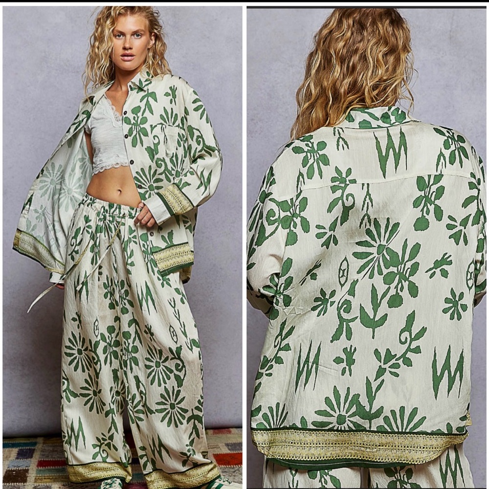 🌿POL Green Floral Pants & Top  Set 🌿